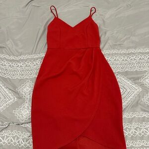 Lulu's Vibrant Red Midi Dress with Spaghetti Straps
